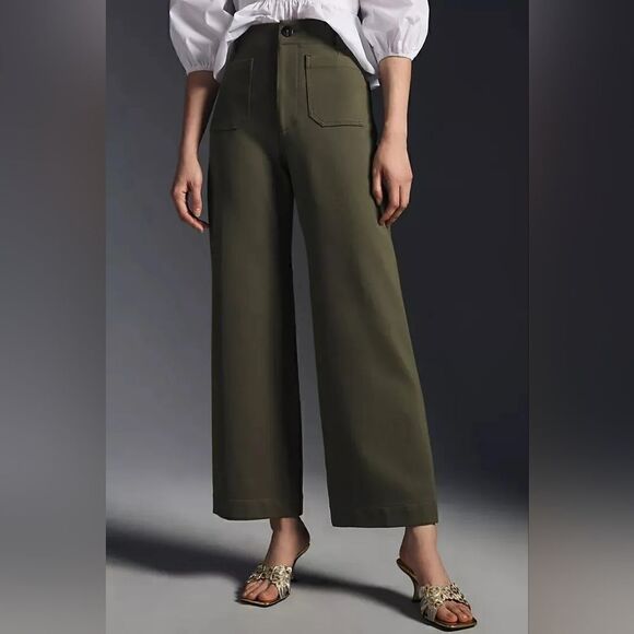 Anthropologie Mauve The Colette Cropped Wide-Leg Ponte Pants In Dried Fern Sz 27 - Picture 1 of 10